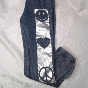 Vintage Havana Girls Blue Silver Metallic Joggers Sweats HeartEmoji Size M 10/12